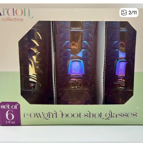 Iridescent Pink Cowboy Boot Shot Glasses - Set of 6 - Picture 2 of 8